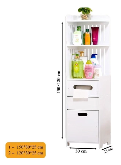 Eworld Waterproof White PVC Floor Cabinet Organizer, Stylish Storage Solution Featuring Shelves-4