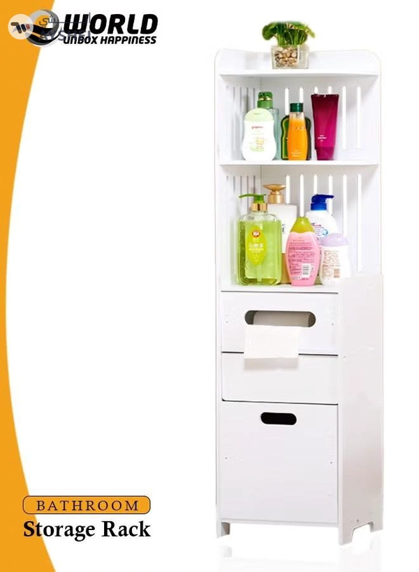 Eworld Waterproof White PVC Floor Cabinet Organizer, Stylish Storage Solution Featuring Shelves