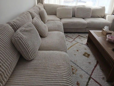 Comfortable Beige Corduroy L-Shape Sectional Sofa-0