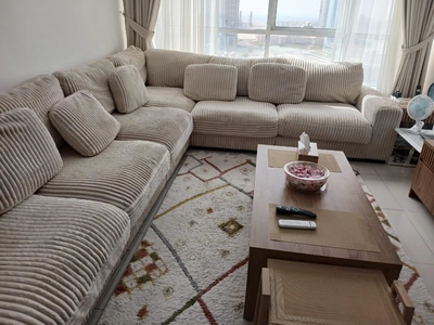 Comfortable Beige Corduroy L-Shape Sectional Sofa-2