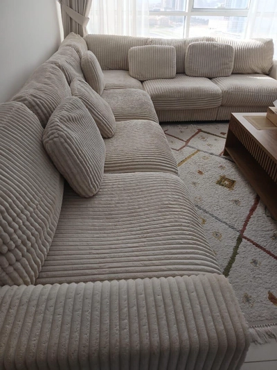 Comfortable Beige Corduroy L-Shape Sectional Sofa-3