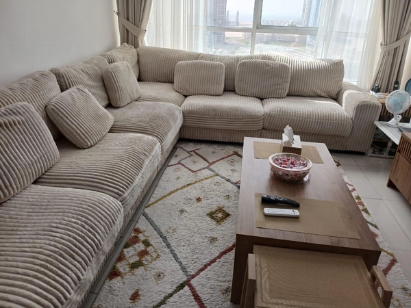 Comfortable Beige Corduroy L-Shape Sectional Sofa