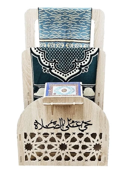 Eworld Elegant Cream Ramadan Prayer Mat and Quran Holder-3
