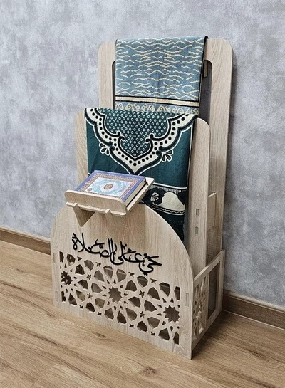 Eworld Elegant Cream Ramadan Prayer Mat and Quran Holder-4