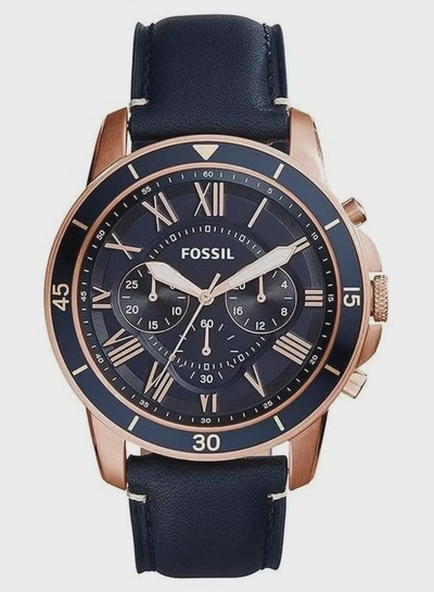 Fossil Men's Water Resistant Leather Analog Quartz Watch FS5237 - 44 mm - Blue-0