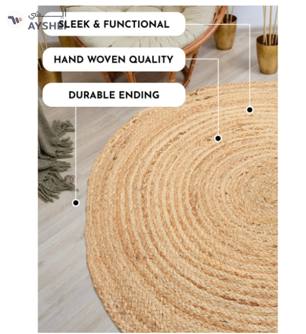 Raymond Artistic Jute Braided Boho Area Rug, Natural Hand Woven Jute Rag Rug