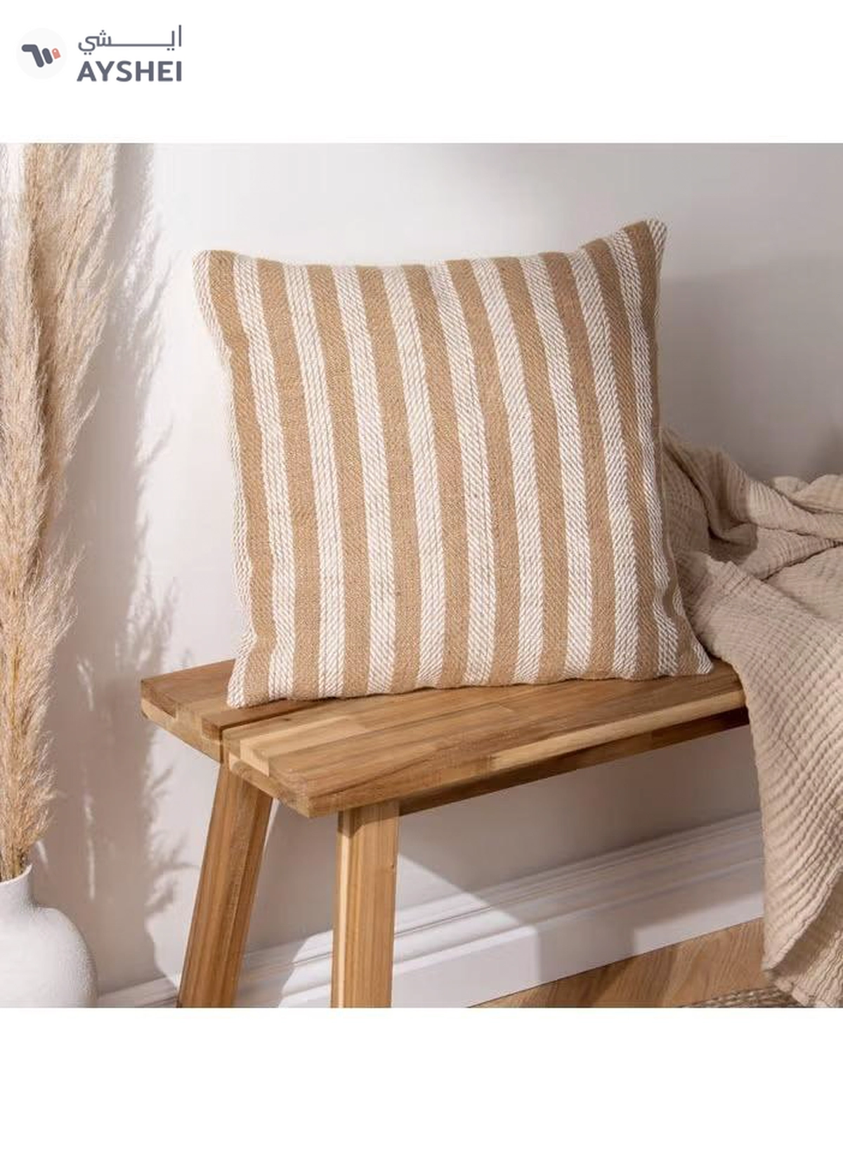 Eworld Set of 4 Cotton Cushions, 400 Thread Count Decorative Striped Farmhouse Lines Cushion-2-2