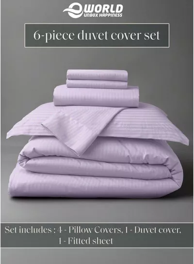 Premium Striped Duvet Set All Season – 6-Pieces Set Lilac | King Size 220x240 cm | Ultra-Soft, Wrinkle-Resistant & Made in Dubai | Includes Duvet Cover, Fitted Sheet (200x200 cm) & 4 Pillowcases (50x70 cm)-3
