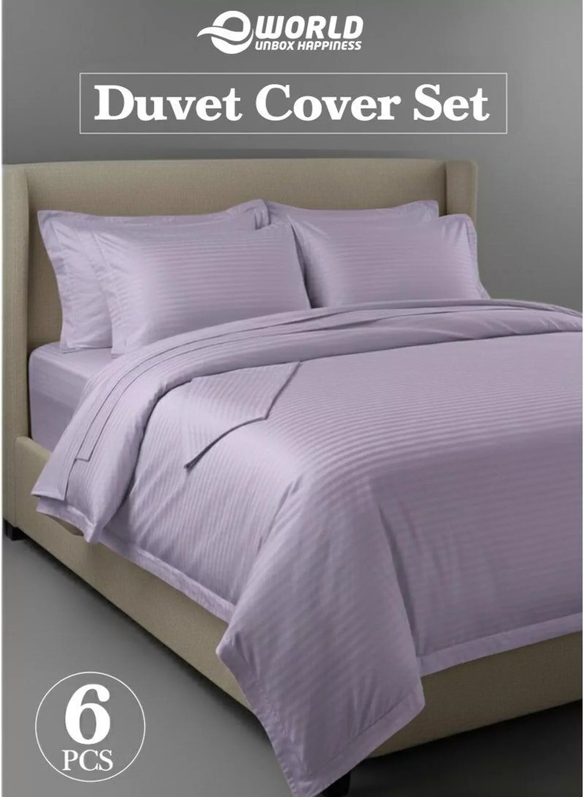 Premium Striped Duvet Set All Season – 6-Pieces Set Lilac | King Size 220x240 cm | Ultra-Soft, Wrinkle-Resistant & Made in Dubai | Includes Duvet Cover, Fitted Sheet (200x200 cm) & 4 Pillowcases (50x70 cm)