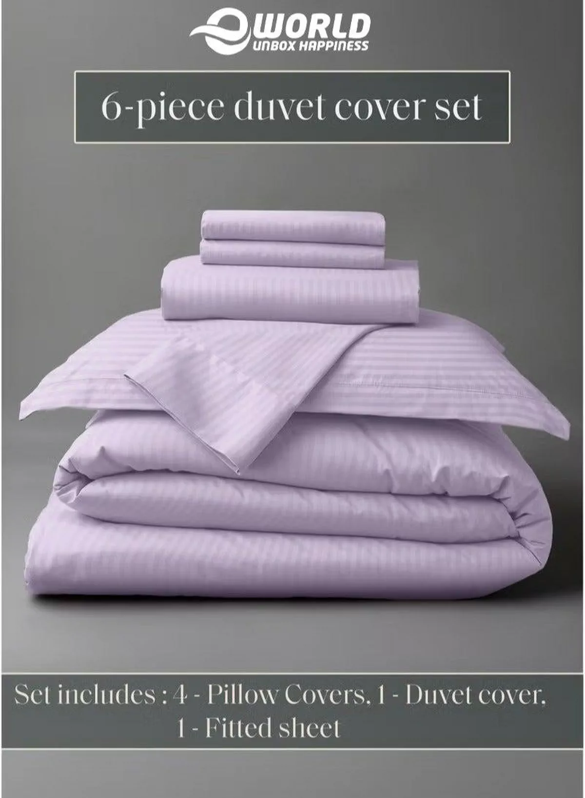 Premium Striped Duvet Set All Season – 6-Pieces Set Lilac | King Size 220x240 cm | Ultra-Soft, Wrinkle-Resistant & Made in Dubai | Includes Duvet Cover, Fitted Sheet (200x200 cm) & 4 Pillowcases (50x70 cm)-3-3
