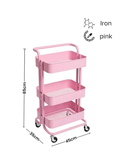 ALMUFARREJ 3-Tier Rolling Shelves Metal Cart Organizer Pink 85x45x35cm-0