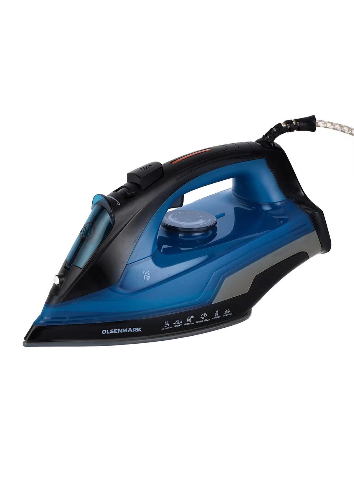 Olsenmark Steam Iron, Ceramic Soleplate, Compact and Handy Design with Powerful Burst Steam, Suitable for All Kinds of Fabric 400 ml 2200 W OMSI1681N Blue-2-2