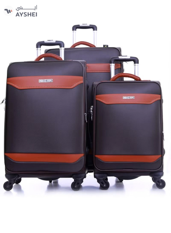 PARAJOHN PU Leather Material Extra Durable Rugged Built 3-Piece Hardsided Luggage Set | 4-Wheel Spinner Trolley | Small (10kg), Medium (20kg), Large (30kg) - Dark Brown