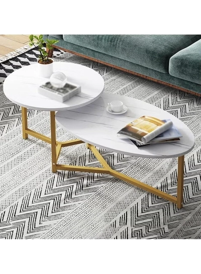 DubaiGallery Round Nesting Coffee Table Set of 2 Stacking Coffee Table Living Room Round Nested End Table Side Table Look Density board Sofa Side Nest of Tables Metal Frame Home Decor Sets-0