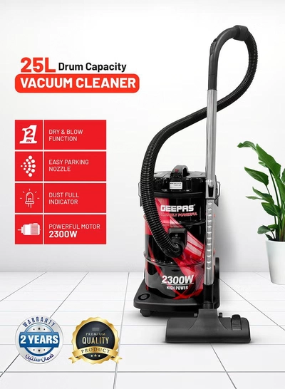 GEEPAS Drum Vacuum Cleaner With 25 L Dust Bag Capacity/Dry And Blow Function/Adjustable Suction Power And Multi-Filtration System/Dust Full Indicator & Perfect For Home, Apartments, Offices & Malls 2300 W GVC2598N Grey/Black-0