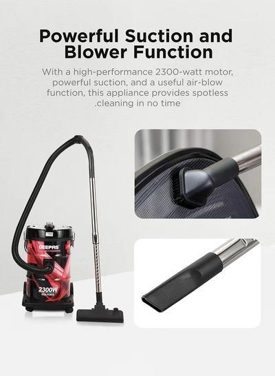 GEEPAS Drum Vacuum Cleaner With 25 L Dust Bag Capacity/Dry And Blow Function/Adjustable Suction Power And Multi-Filtration System/Dust Full Indicator & Perfect For Home, Apartments, Offices & Malls 2300 W GVC2598N Grey/Black-1