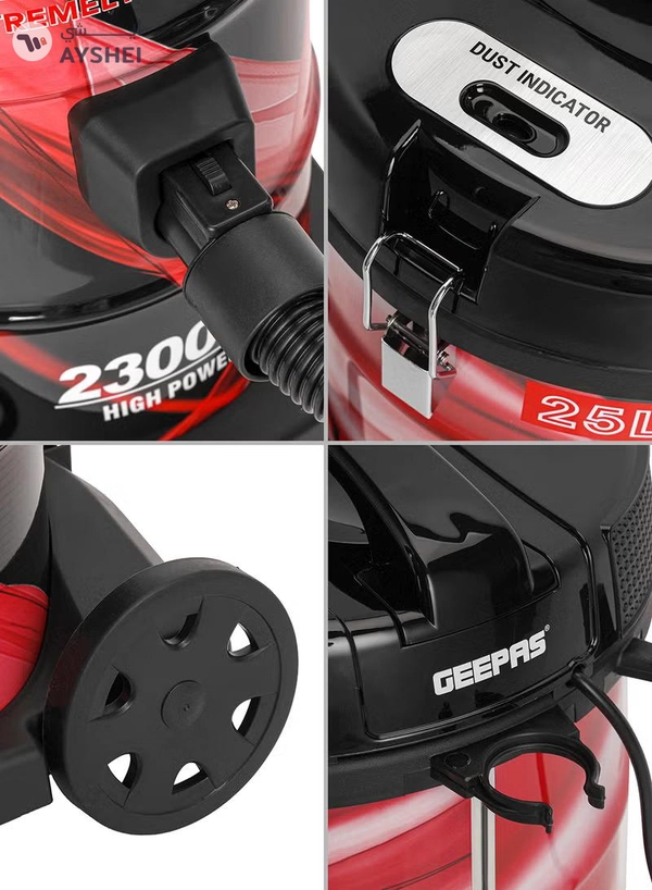 GEEPAS Drum Vacuum Cleaner With 25 L Dust Bag Capacity/Dry And Blow Function/Adjustable Suction Power And Multi-Filtration System/Dust Full Indicator & Perfect For Home, Apartments, Offices & Malls 2300 W GVC2598N Grey/Black