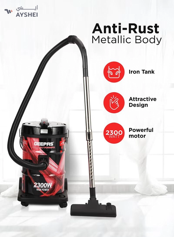 GEEPAS Drum Vacuum Cleaner With 25 L Dust Bag Capacity/Dry And Blow Function/Adjustable Suction Power And Multi-Filtration System/Dust Full Indicator & Perfect For Home, Apartments, Offices & Malls 2300 W GVC2598N Grey/Black