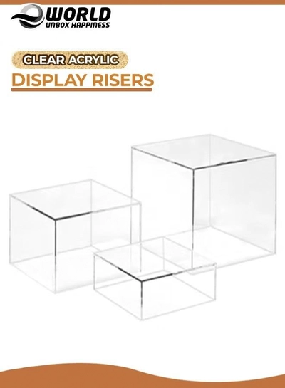Eworld Set of 3 Clear Acrylic Cube Nesting Risers -0