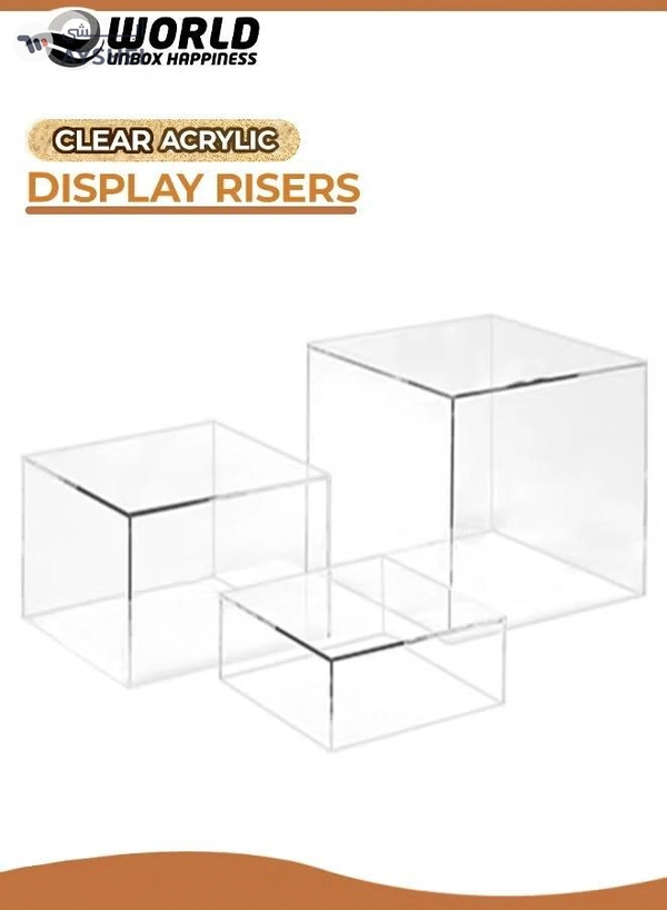 Eworld Set of 3 Clear Acrylic Cube Nesting Risers 