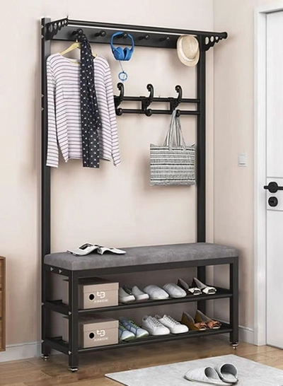 DubaiGallery Coat Stands Coat Racks Large Hanger with Shoe Rack Standing Metal Coat Rack Hat Hanger Multiple Hooks Space Saving Umbrella Tree Stand Coat Umbrella Stand hat Shoe Rack Metal-0