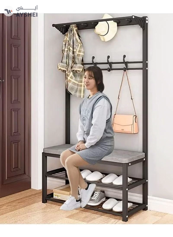 DubaiGallery Coat Stands Coat Racks Large Hanger with Shoe Rack Standing Metal Coat Rack Hat Hanger Multiple Hooks Space Saving Umbrella Tree Stand Coat Umbrella Stand hat Shoe Rack Metal