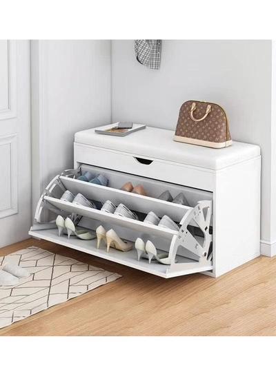 DubaiGallery Shoe Storage Bench, Household Entry Door Combined Shoes Cabinet, Space Saving Multi-functional Shoe Storage Rack, Shoe Bench with 3 Tier Adjustable Shelves-0