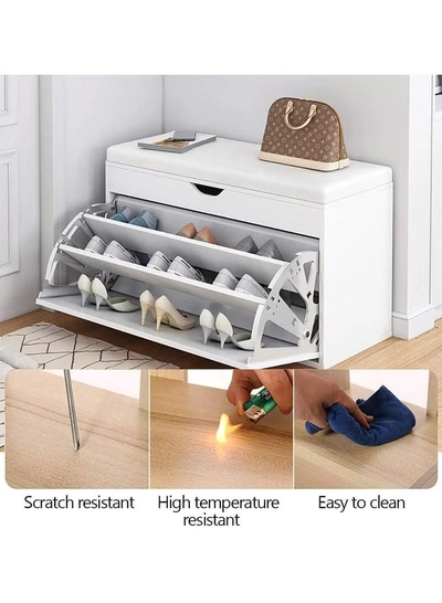 DubaiGallery Shoe Storage Bench, Household Entry Door Combined Shoes Cabinet, Space Saving Multi-functional Shoe Storage Rack, Shoe Bench with 3 Tier Adjustable Shelves-1
