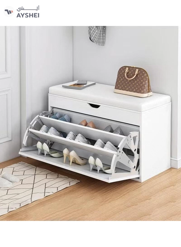 DubaiGallery Shoe Storage Bench, Household Entry Door Combined Shoes Cabinet, Space Saving Multi-functional Shoe Storage Rack, Shoe Bench with 3 Tier Adjustable Shelves