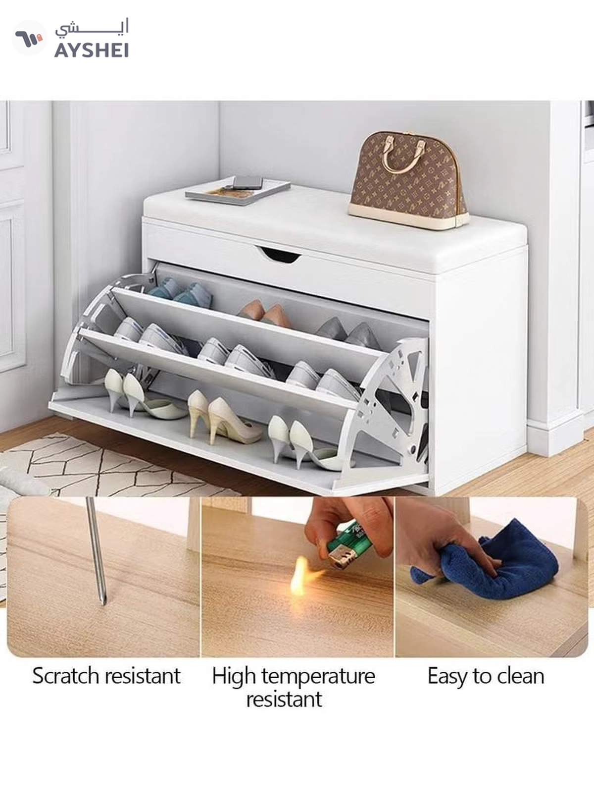 DubaiGallery Shoe Storage Bench, Household Entry Door Combined Shoes Cabinet, Space Saving Multi-functional Shoe Storage Rack, Shoe Bench with 3 Tier Adjustable Shelves-1-1