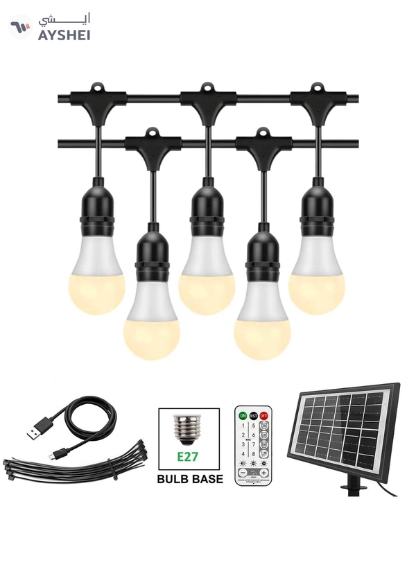 Yuwell Outdoor Waterproof IP65 Led String Lights E27 Holder 15 Meter Bulb Holder Wire With 30 Bulbs 9W Warm White With EU Plug Solar Bulb Holder For Ramadan Decoration Lights And Outdoor Decoration Light Hanging Light 6000mAh & USB-C, String Lights With Remote Control And 8 Modes Ramadan Light With Cable Ties