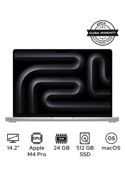 Apple MacBook Pro MX2E3 Liquid XDR Retina 14-Inch Display, M4 Pro Chip 12-Core CPU 16-Core GPU Processor/24GB RAM/512GB SSD/macOS English/Arabic Silver-0