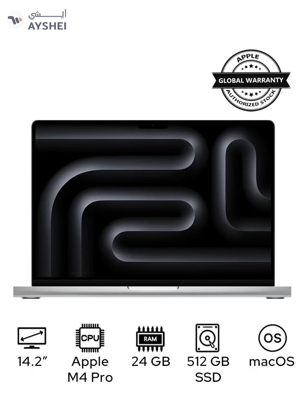 Apple MacBook Pro MX2E3 Liquid XDR Retina 14-Inch Display, M4 Pro Chip 12-Core CPU 16-Core GPU Processor/24GB RAM/512GB SSD/macOS English/Arabic Silver