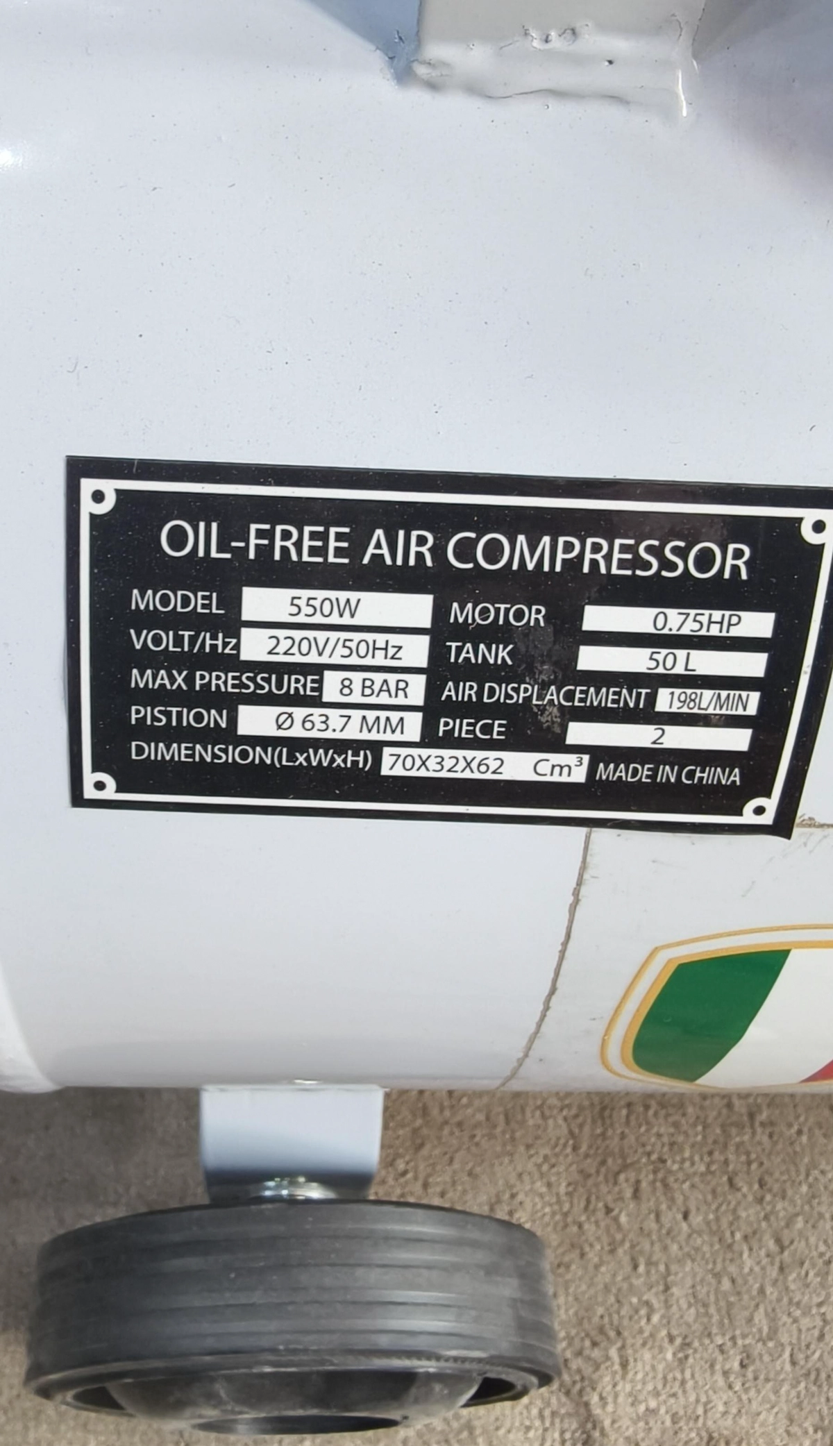 Royalty Italian Air Compressor 50Liter Silent Free oil-1-1