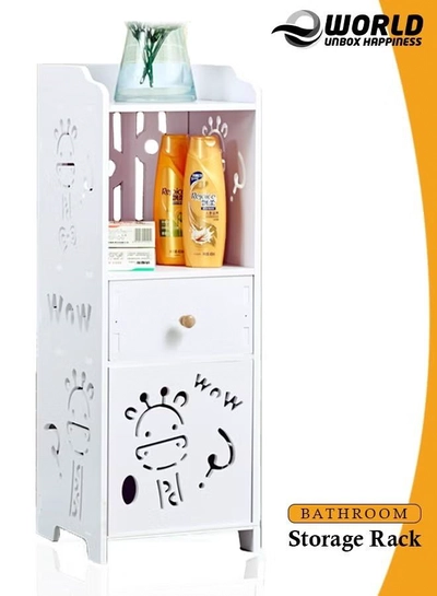Eworld Waterproof White PVC Floor Cabinet Organizer, Stylish Storage Solution Featuring Shelves-0