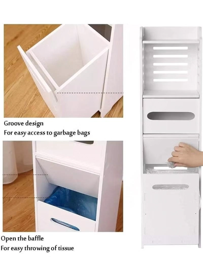 Eworld Waterproof White PVC Floor Cabinet Organizer, Stylish Storage Solution Featuring Shelves-3
