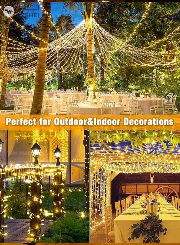 Yuwell 50 Meter 240 LED String Lights Decoration Lights Warm White Light 8 Modes Led Light Clear Wire For Home Decorations Ramadan Lights Indoor & Outdoor Decoration Ramadan Decoration Light Diwali Lights Curtain Lights With 3-Pin UK Plug