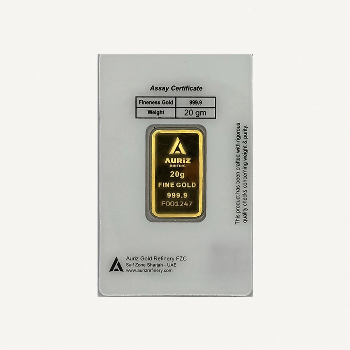 Auriz Minting 20gm 24K Gold Bar - Variable Design-1-1