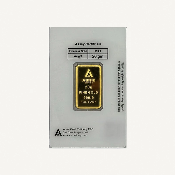 Auriz Minting 20gm 24K Gold Bar - Variable Design