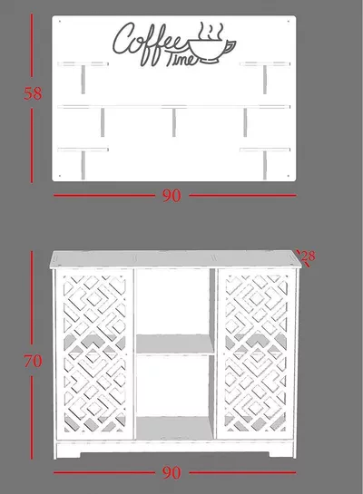 White and Brown Coffee Corner Table, Scratch-Resistant, Fire-Rated Plastic Coffee Table with Lightweight Hanging Shelves and Storage Cabinet, Perfect for Office, Living Room and Kitchen Spaces-1