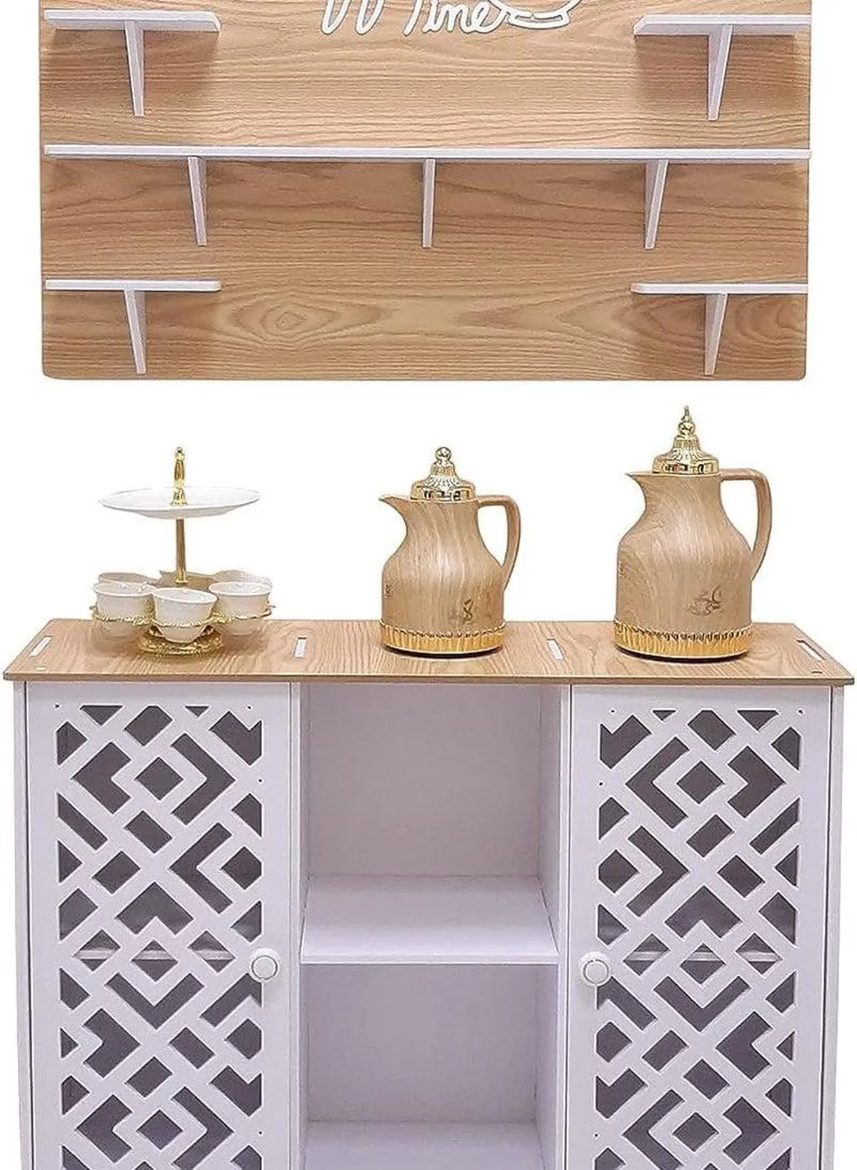 White and Brown Coffee Corner Table, Scratch-Resistant, Fire-Rated Plastic Coffee Table with Lightweight Hanging Shelves and Storage Cabinet, Perfect for Office, Living Room and Kitchen Spaces-2-2