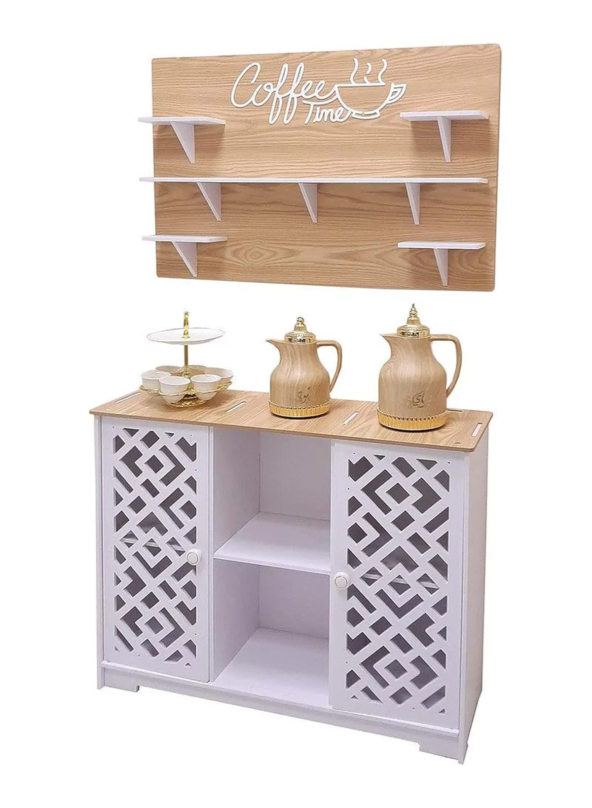 White and Brown Coffee Corner Table, Scratch-Resistant, Fire-Rated Plastic Coffee Table with Lightweight Hanging Shelves and Storage Cabinet, Perfect for Office, Living Room and Kitchen Spaces-3-3