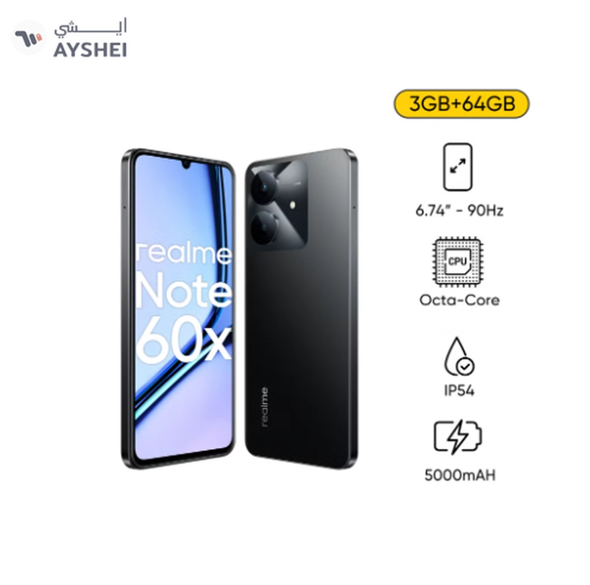 Realme Note 60x 4G Dual SIM Marble Black 3GB RAM 64GB - Middle East Version-0-0