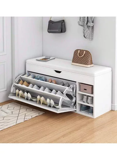 Shoe Storage Bench, Household Entry Door Combined Shoes Cabinet, Space Saving Multi-functional Shoe Storage Rack, Shoe Bench with 3 Tier Adjustable Shelves-0