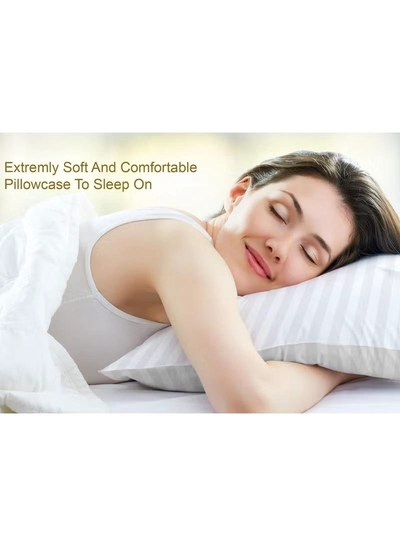 Eworld Set of 2 White Satin Stripe Pillow Covers Featuring 300 Thread Count, 1cm Satin Stripe-3