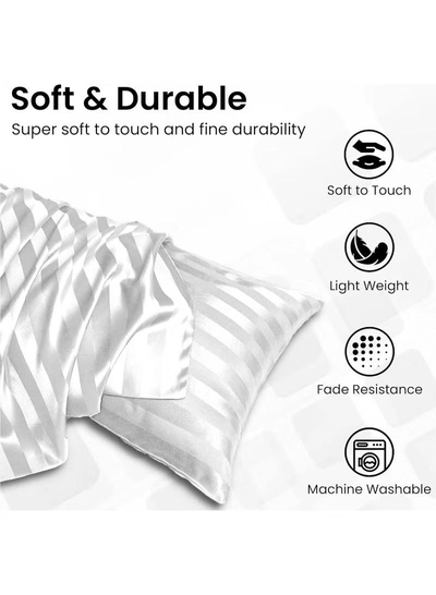Eworld Set of 2 White Satin Stripe Pillow Covers Featuring 300 Thread Count, 1cm Satin Stripe-4