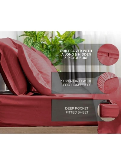 Eworld 6-Piece Premium King Size Bedding Set, Maroon Striped Design and High-Quality Cotton -1