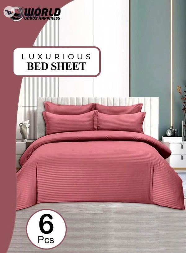 Eworld 6-Piece Premium King Size Bedding Set, Maroon Striped Design and High-Quality Cotton