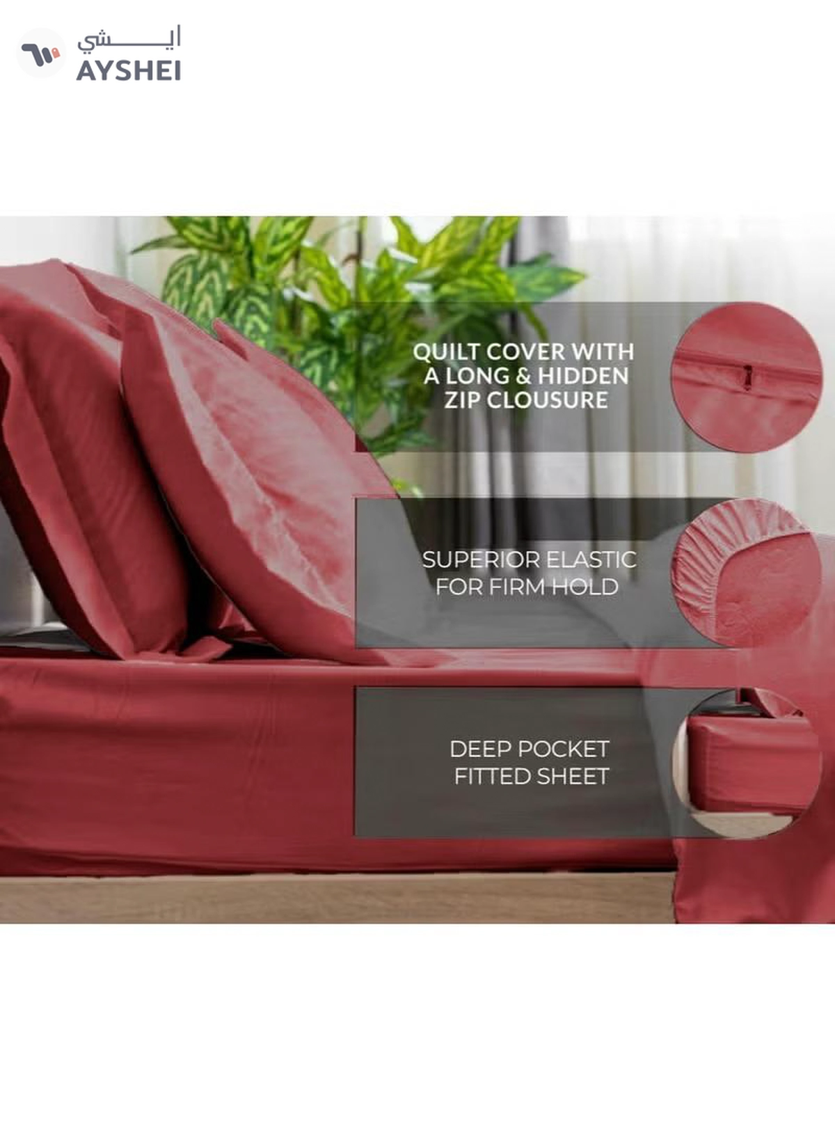Eworld 6-Piece Premium King Size Bedding Set, Maroon Striped Design and High-Quality Cotton -1-1