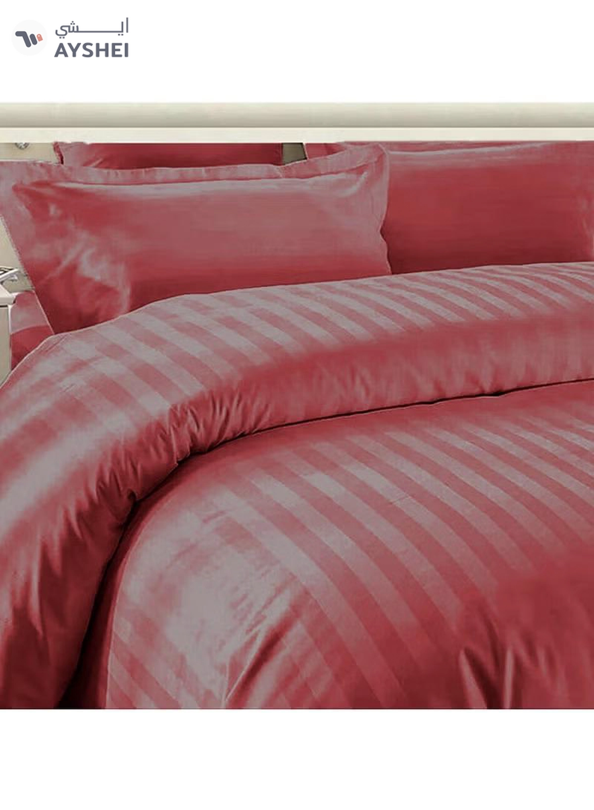 Eworld 6-Piece Premium King Size Bedding Set, Maroon Striped Design and High-Quality Cotton -4-4